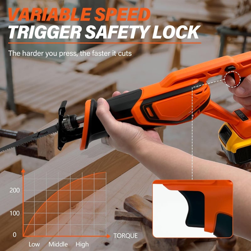 RAYLEEY Cordless Reciprocating Saw Compatible With DEWALT 20V LI-ION Battery.Electric Sierra Recíproca With Brushless Motor And 4 Blades、Tools-Free Blades Install.0-3500RPM Recipro sawzall For Wood/Metal/PVC. - Image 5